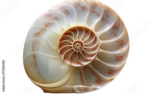 A detailed close up of a delicate shell against a pristine white background