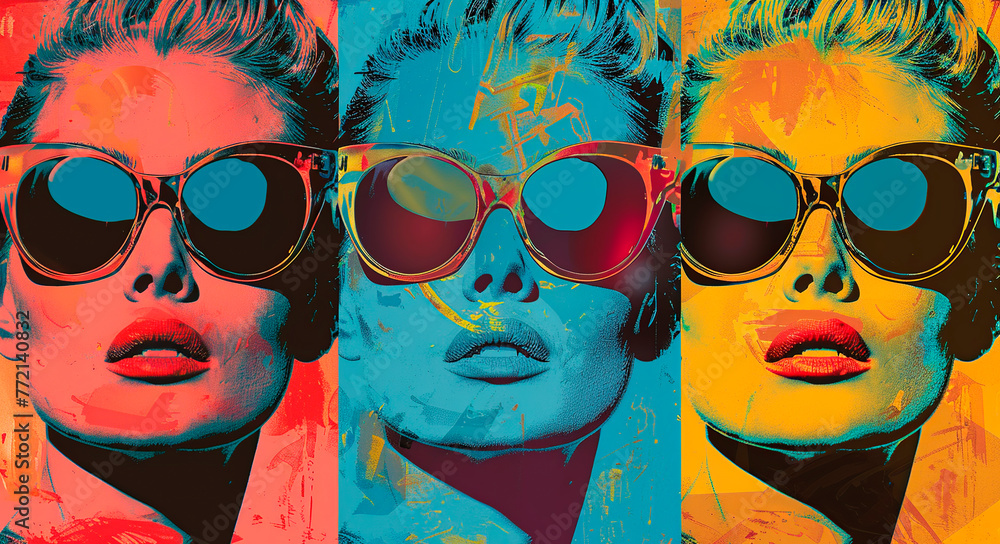 Pintura estilo pop art de rostros con gafas en diferentes tonos