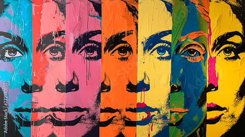 Pintura pop art de rostros en diferentes colores