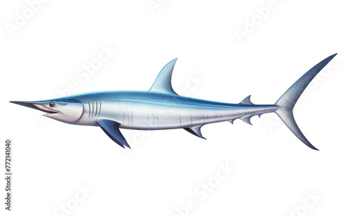Detailed drawing of a vibrant blue marlin fish gracefully swimming against a white background