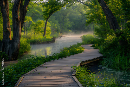 Panoramic View of Morning Serenity in a Majestic Kansas State Park