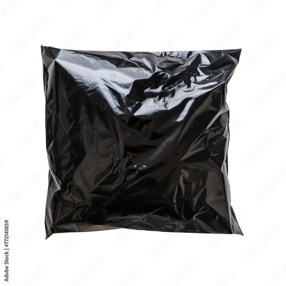 glossy crumpled black plastic square bag isolated on transparent background glossy crumpled black plastic square bag isolated on transparent background