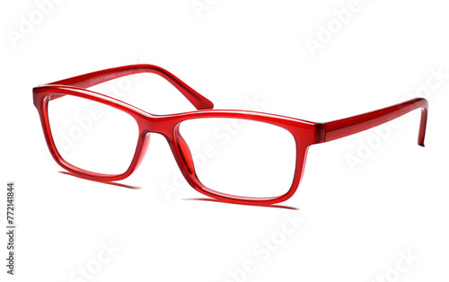 A vibrant pair of red glasses resting on a pristine white background