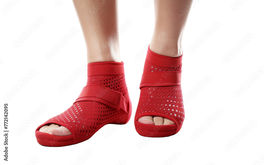 A pair of feet adorned in vibrant red sandals, stepping gracefully