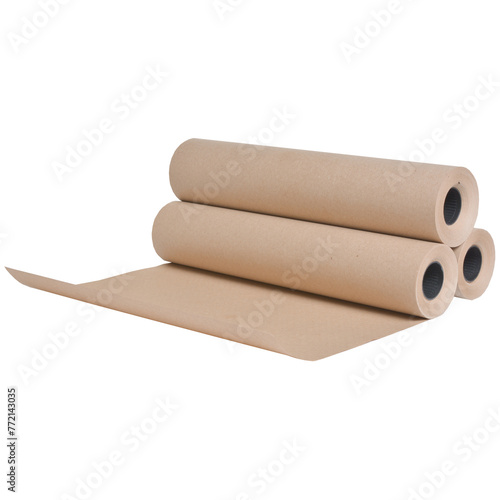 Kraft wrapping paper in a roll on a white background