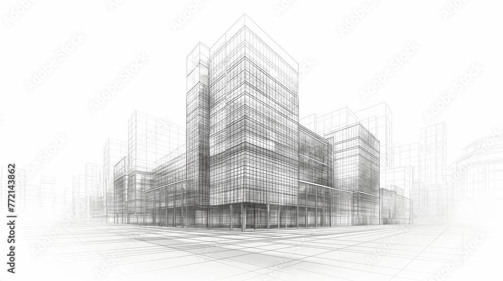3d wireframe of building. sketch design.Vector.