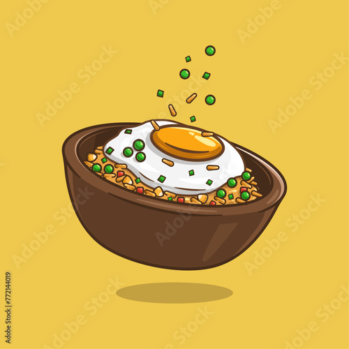 Fried Rice with Extra Fried Egg, Delicious Indonesian Dish. Food and Beverage Illustration Concept.