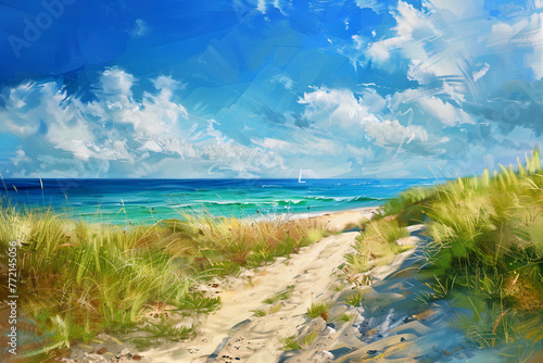 beach sea summer landscape illustration nature panorama