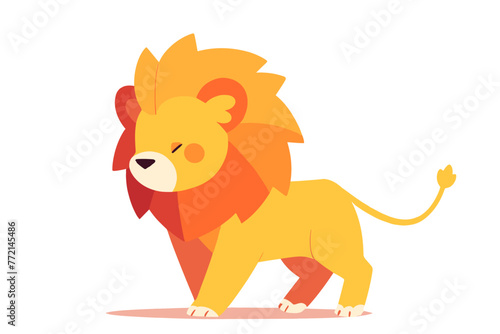 Cute and simple cartoon lion standing  king of animals. Flat vector illustration.