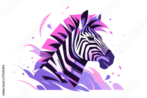 Geometric abstract zebra head purple colored. Flat vector illustration