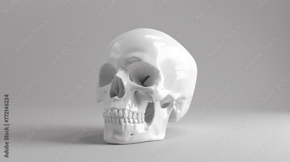 A white skull on a gray background with no eyes, AI A white skull on a gray background with no eyes, AI