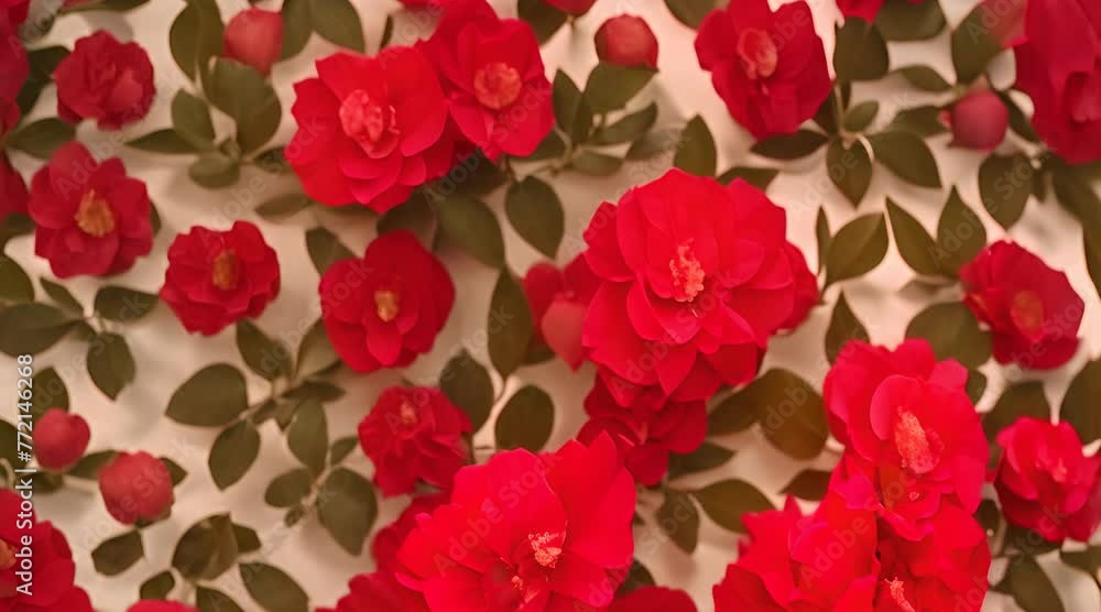 A Close-Up of a Red Flower with Green Leaves A Close-Up of a Red Flower with Green Leaves