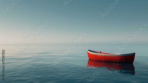 A small boat floating in the middle of a large body of water, AI