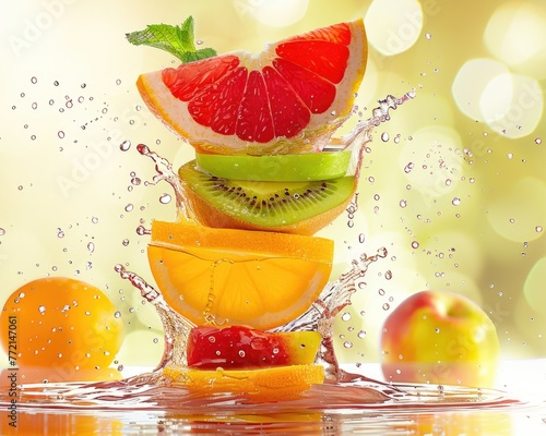 Fruit Fresh. Punch Mix with Splashing Fruits and Stacked Slices