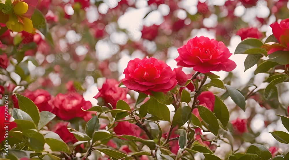 A Close-Up of a Red Flower with Green Leaves A Close-Up of a Red Flower with Green Leaves