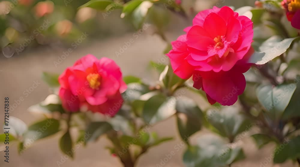 A Close-Up of a Red Flower with Green Leaves A Close-Up of a Red Flower with Green Leaves