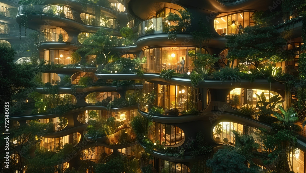 Building decorated with plants. Created with Ai