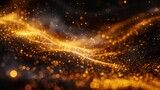 Golden glittery particles on a dark background, AI