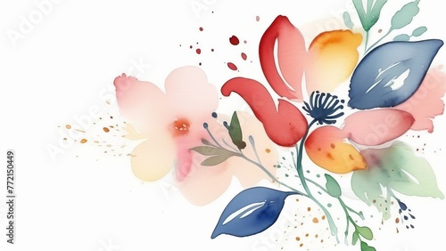 Delicate flowers in watercolors with ink splatters