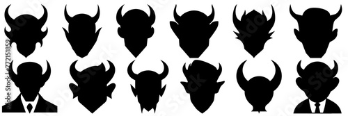 Demon devil and hell silhouettes set, large pack of vector silhouette design, isolated white background