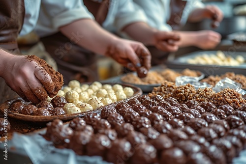 Chocolate Truffle Workshop Participants creating and decorating chocolate truffles in a workshop