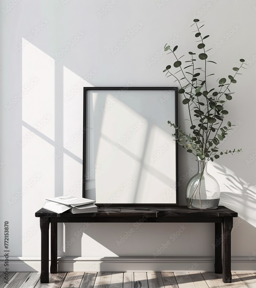 A Fresh and Modern Display A Mirror, Vase, and Books on a Table Generative AI A Fresh and Modern Display A Mirror, Vase, and Books on a Table Generative AI