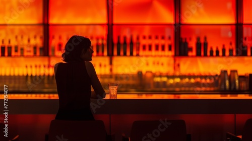 A woman sitting at a bar with her back to the camera, AI photo