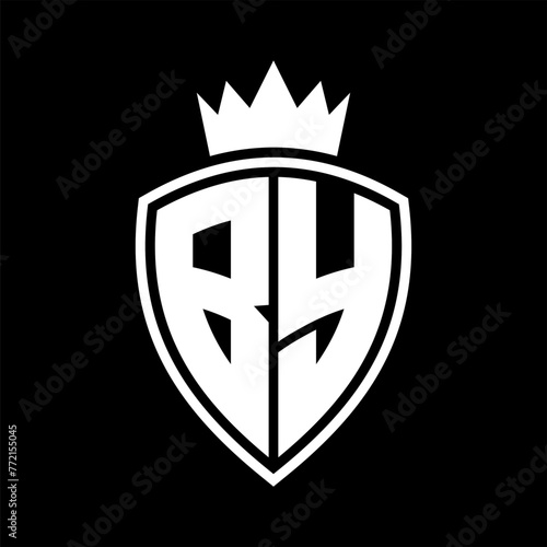 BY Letter monogram shield and crown outline shape with black and white color design