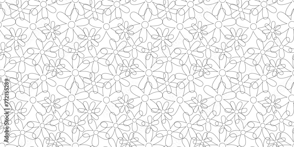 Black Outline Seamless Floral Pattern Vector Illustration Isolated on Transparent Background