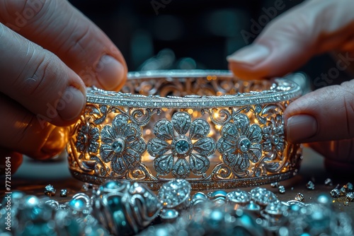Create an image of a master jeweler handcrafting a intricate, filigree bracelet