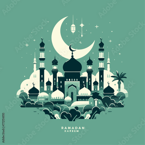 Ramadan Kareem Banner Illustration Design Template photo