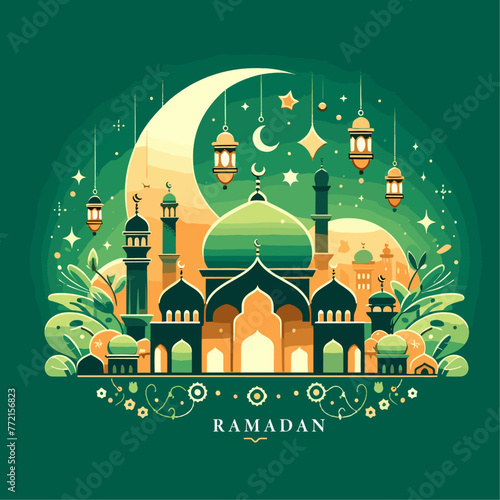 Ramadan Kareem Banner Illustration Design Template photo