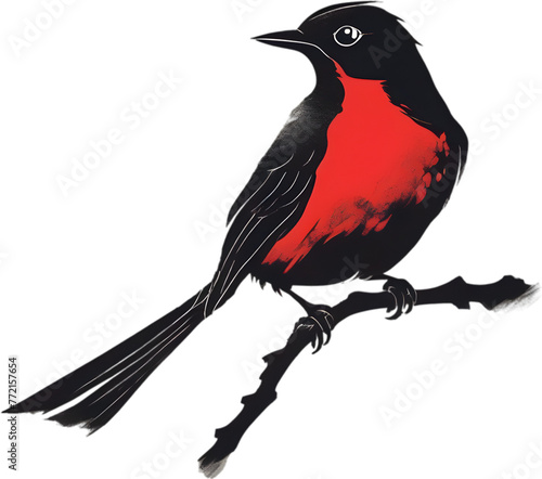Painting of a crimson chat bird using the Japanese brushstroke technique. photo