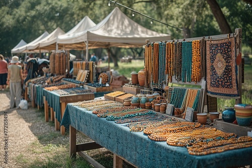 Farmers' Market Crafts Craft stalls at a farmers' market offering handmade jewelry, pottery, and artwork
