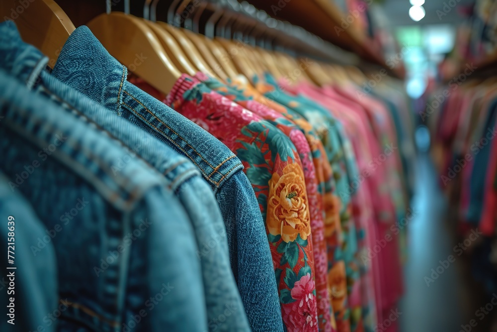 Fashion Boutique Sale Rack Shoppers exploring a sale rack in a fashion boutique, searching for stylish bargains Fashion Boutique Sale Rack Shoppers exploring a sale rack in a fashion boutique, searching for stylish bargains