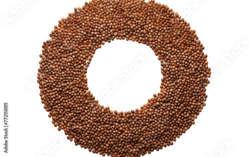 A mesmerizing circle of brown beads against a pristine white backdrop