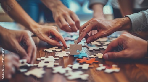 Team Building Activity: Employees Engaged in Jigsaw Puzzle Collaboration