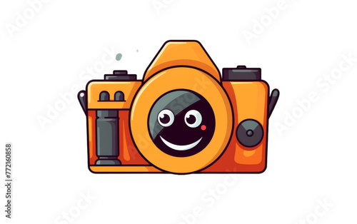 A camera adorned with a cheerful smiley face, adding a touch of whimsy to photography