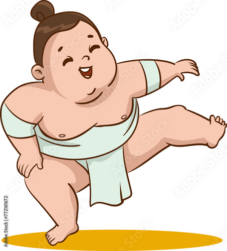 Vector illustration of cute Sumo wrestlers.Cute kids doing sumo wrestling.