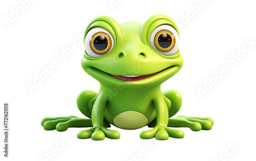 A vibrant green frog perched gracefully atop a serene white floor
