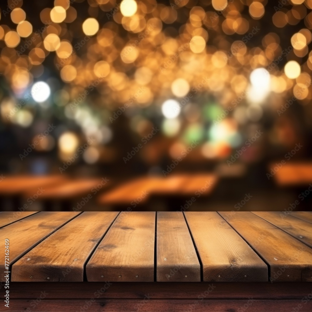 Empty wooden table top with blurred background of Christmas background. Exuberant image Empty wooden table top with blurred background of Christmas background. Exuberant image