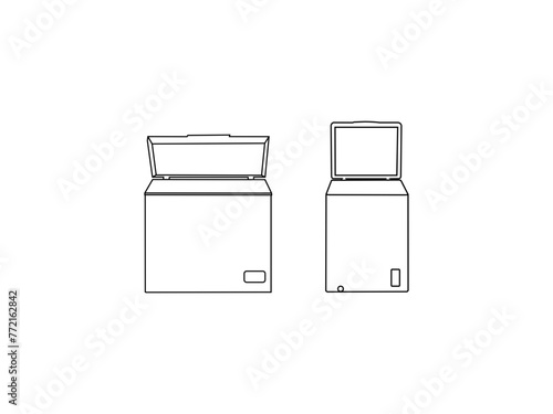 Horizontal modern shop freezer, industrial refrigerator, bar chiller open device for frozen food.