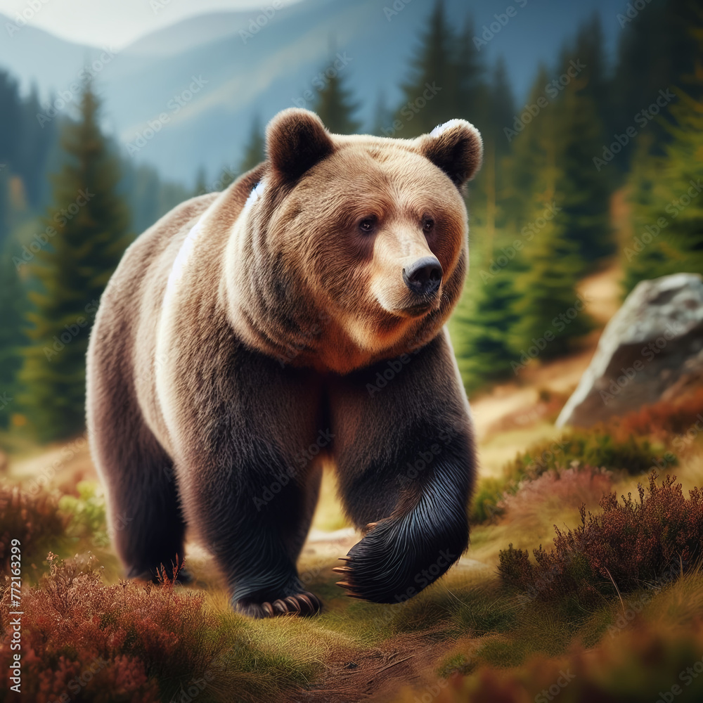 Fototapeta premium Oso caminando por el bosque