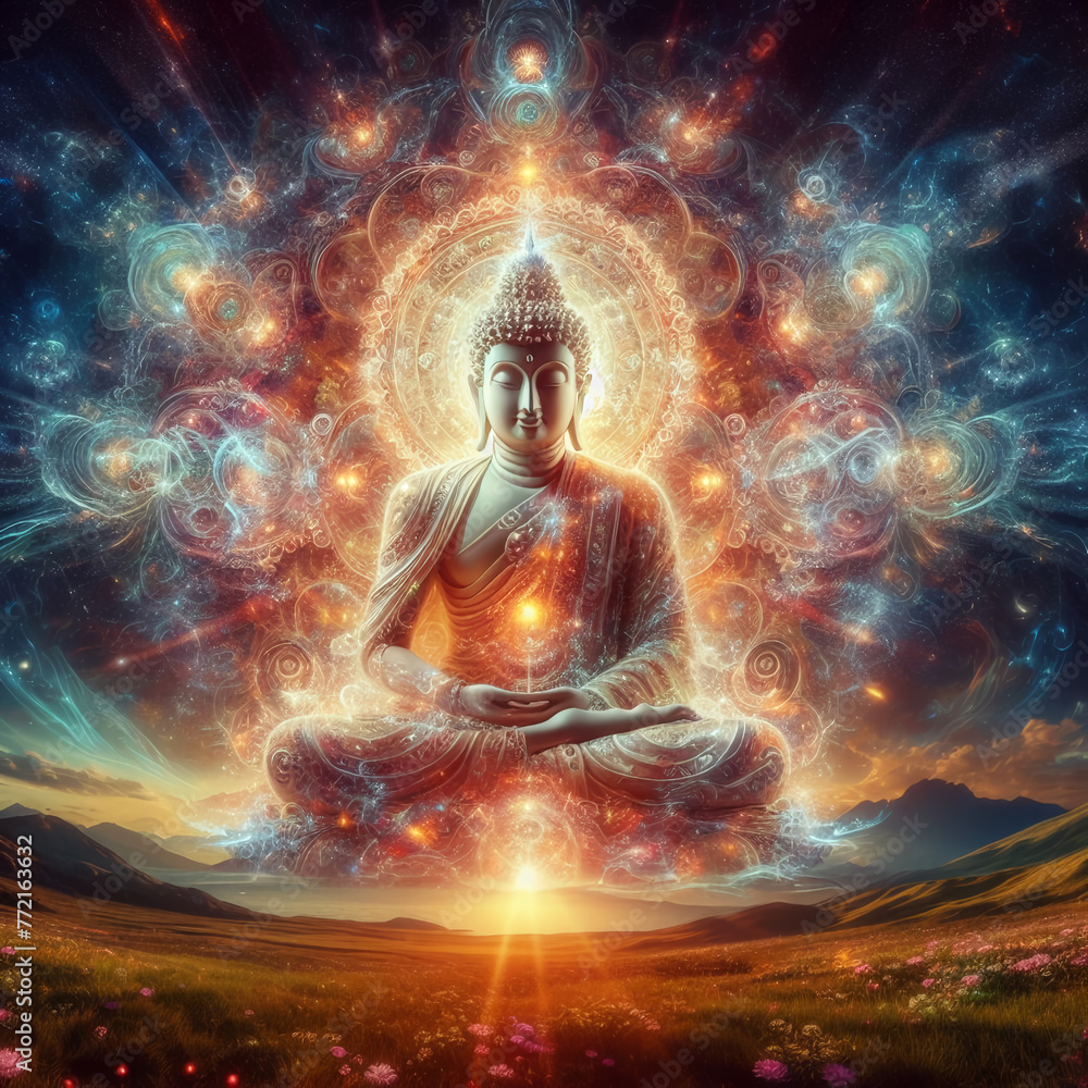 Personas meditando en la naturaleza con energía mística Personas meditando en la naturaleza con energía mística