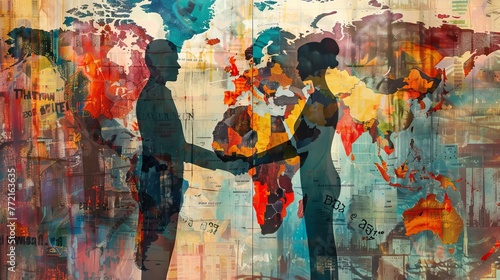 Global Collaboration: Diverse Perspectives Engage in Policy Dialogue - Mixed Media Art"