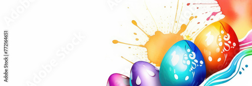 Bright colorful Easter eggs border over white background.