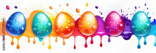 Bright colorful Easter eggs border over white background.