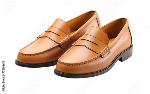 A stylish pair of tan shoes standing out with a striking black sole