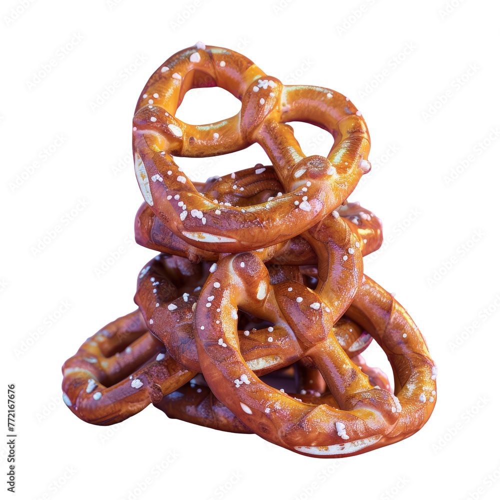 Pretzels stacked on transparent background, forming a striking food art display Pretzels stacked on transparent background, forming a striking food art display