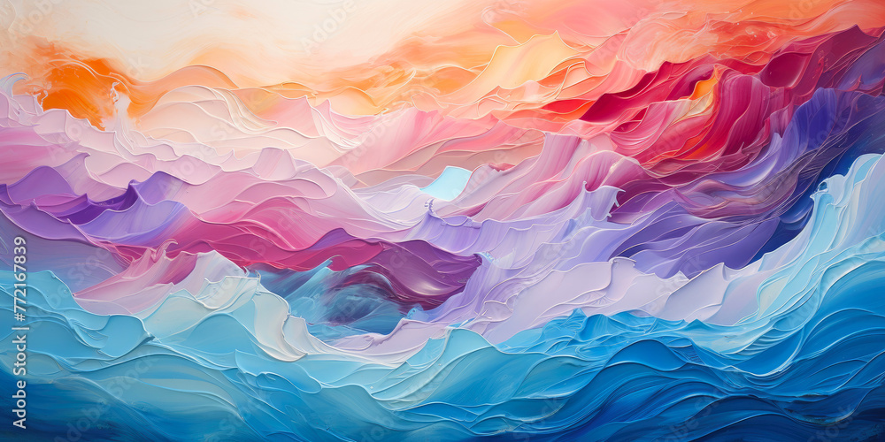 Abstract rough colorful art oil painting on canvas, wave texture, oil brushstroke in wave shape Abstract rough colorful art oil painting on canvas, wave texture, oil brushstroke in wave shape